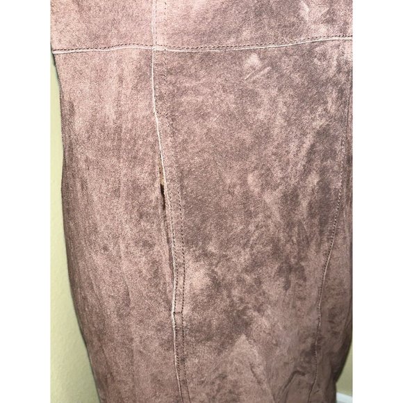 Isaac Mizrahi Suede Leather Jumper Dress Pockets Brown Size 12 Side & Front Zip - Picture 4 of 11
